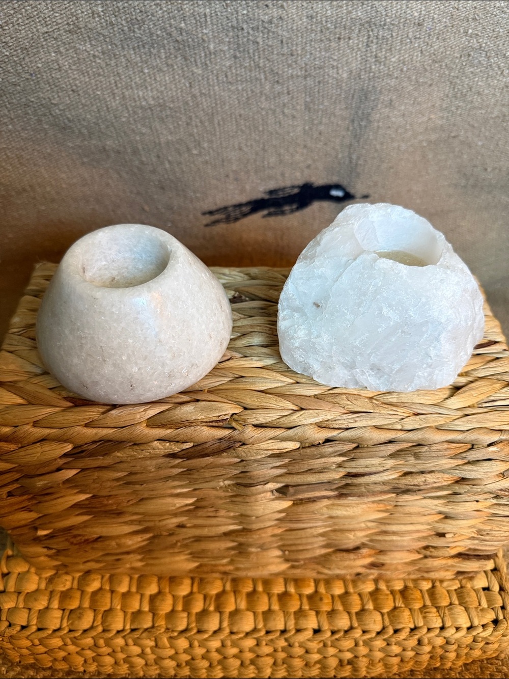 Natural White Stone Candle Holders - Set of 2